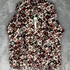 Perry Ellis Graphic Print Button Down‎ Shirt Mens L Cranberry Geometric
